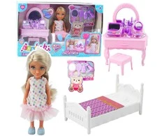 Lean Toys Lėlė Anlily su lova ir tualetiniu staliuku