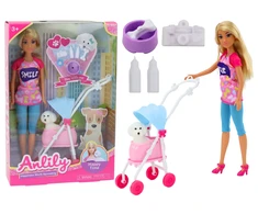 Lean Toys Anlily lėlė su vežimėliu ir šunimi