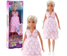 Lean Toys Lėlė Anlily Nėščioji su Rožine Suknele ir Ilgais Plaukais
