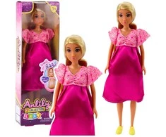 Lean Toys Lėlė Anlily nėščia su rožine suknele ir ilga blondine plaukais