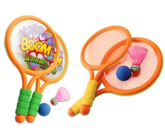 Lean Toys Vaikiški badmintono raketės su dinozaurais, oranžinės ir žalios