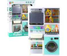 Lean Toys Žaislinis vonios kambarys su skalbimo mašina ir šviečiančiu veidrodžiu