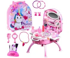 Lean Toys Vaikiškas grožio rinkinys su veidrodžiu ir kosmetiniais priedais, Vienaragis, 2-in-1