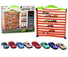 Lean Toys Automobilių trasa ir garažas su kilpa 2in1, 36x33x5 cm