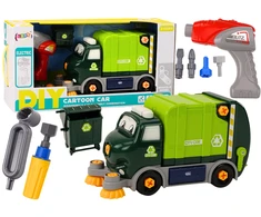 Lean Toys Žalias vaikiškas surenkamas šiukšliavežis su įrankiais
