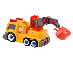 Lean Toys Oranžinis vaikiškas sunkvežimis su kranu ir įrankių rinkiniu