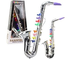 Lean Toys Vaikiškas muzikos instrumentas - saksofonas, sidabrinis, 8 spalvoti klavišai