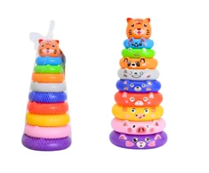 Lean Toys Spalvota piramidė su lipdukais ir tigru, 28x13x13 cm
