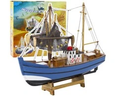 Model Medinis dekoratyvinis žvejybinis laivas su stovu 30x26.5 cm