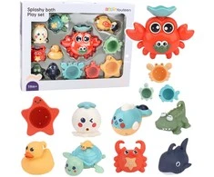 Lean Toys Vonios žaislų rinkinys su krabu ir jūros gyvūnais, 13 vnt.