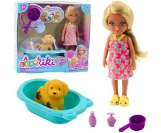Lean Toys Lėlės ir šuns maudymo rinkinys su interaktyviais priedais