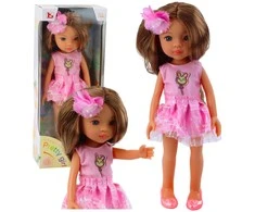 Lean Toys Lėlė su rožine suknele ir ilgais rudais plaukais