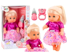Lean Toys Lėlė Rožine Suknele su buteliuku ir Barškučiu