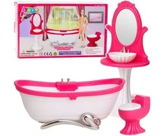 Lean Toys Lėlių vonios kambario rinkinys: vonia, tualetas, kriauklė su veidrodžiu