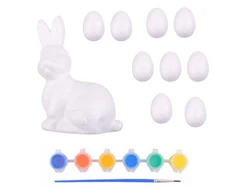 Lean Toys Putplasčio Velykų dekoravimo rinkinys su kiškučiu ir 9 kiaušiniais