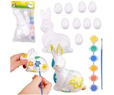 Lean Toys Putplasčio Velykų dekoravimo rinkinys su kiškučiu ir 9 kiaušiniais