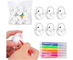 Lean Toys Jajka Velykiniai putplasčio kiaušiniai dažymui, žymekliai, višta kiaušinyje, 6 vnt.