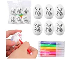 Lean Toys Jajka Velykiniai putplasčio kiaušiniai dažymui žymekliais, zuikio raštas B, 6 vnt.