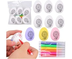 Lean Toys Jajka Velykiniai putplasčio kiaušiniai dažymui žymekliais, gėlių raštas C, 6 vnt.
