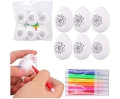 Lean Toys Jajka Velykiniai putplasčio kiaušiniai dažymui žymekliais, gėlių raštas B, 6 vnt.