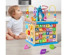 Lean Toys Medinis edukacinis kubas rūšiuoklis su abėcėle, Anglų kalba 35x23x23 cm