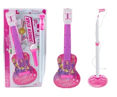 Lean Toys Elektrinė gitara su mikrofonu ir stovu vaikams, rožinė