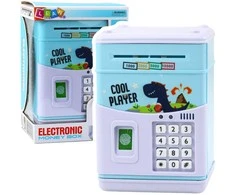 Lean Toys Elektroninis seifas vaikams su dinozauru, mėlynas
