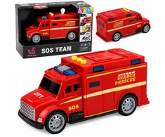 Lean Toys Gelbėjimo automobilis su šviesos ir garso efektais, raudonas, 15,5 × 7 × 5 cm