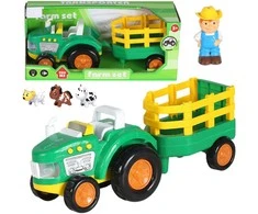 Lean Toys Traktoriaus rinkinys su priekaba, ūkininku ir gyvūnais