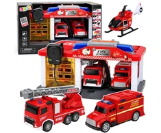 Lean Toys Gaisrinė su garažu ir transporto priemonėmis, raudona ir balta, 32 x 17 x 21 cm