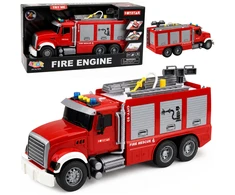 Lean Toys Žaislinis gaisrinis automobilis su ištraukiamomis kopėčiomis ir vandens purškimo funkcija, raudonas ir baltas, 36 x 16 x 11 cm