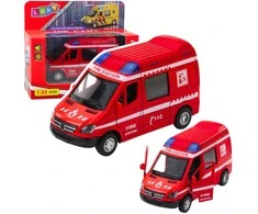 Lean Toys Gaisrinės automobilis su traukimo mechanizmu, šviesomis ir garsu 1:32 mastelio
