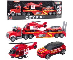 Lean Toys Gaisrininko žaidimų rinkinys: sunkvežimis, sraigtasparnis, automobilis su šviesomis ir garsais
