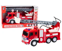 Lean Toys Gaisrinis automobilis su strėle 1:16, šviesos, garsai, vandens purkštuvas