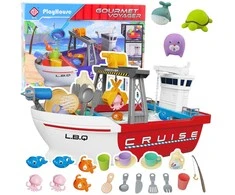 Lean Toys Žaislinis žvejybos laivas su vandens cirkuliacija ir aksesuarais