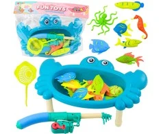 Lean Toys Žaidimų stalas vaikams vėžlio formos su žvejybos rinkiniu, mėlynas