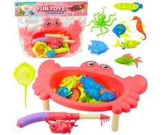 Lean Toys Žvejybos rinkinys vaikams: rožinis krabų staliukas su meškere ir žuvytėmis