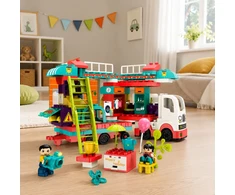 „Lean Toys“ sulankstomi nameliai ant ratų, konstrukcinės kaladėlės, figūrėlės, šviesos, garsai, 98 vnt.