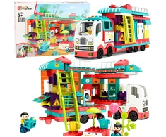 „Lean Toys“ sulankstomi nameliai ant ratų, konstrukcinės kaladėlės, figūrėlės, šviesos, garsai, 98 vnt.
