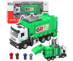 Lean Toys Šiukšliavežis su Varikliu, Šviesomis ir Garsais, 4 Atliekų Dėžės, Žalias, 17x7x6 cm