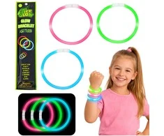Lean Toys Neoniniai šviečiantys apyrankės rinkinys 3 vnt., lankstomi, 20 cm, vaikams ir suaugusiems, ryškiai geltona