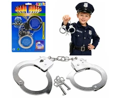 Lean Toys Handcuffs for a Little Policeman, Metal, with Keys, for Children, Sidabrinis