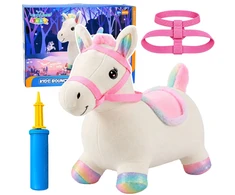 Lean Toys Pliušinis pripučiamas šokliukas arkliukas, baltas, 60 × 23 × 50 cm