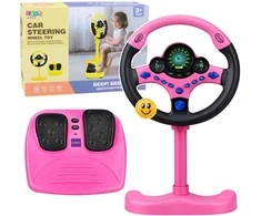 Lean Toys Interaktyvus vairas su stovu ir pedalais rožinis