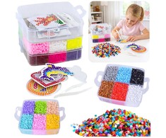 Lean Toys 9000 dalių karoliukų rinkinys su dėklu ir šablonais