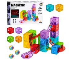 Lean Toys Magnetinis konstruktorius su kamuoliukų trasa, spalvotas, 5,5 × 5,5 cm, 33 vnt.