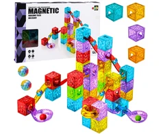 Lean Toys Magnetinės konstravimo kaladėlės su kamuoliukų trasa, 60 vnt.