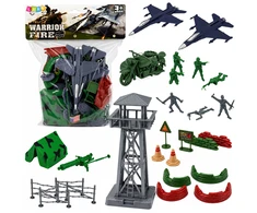 Lean Toys Kareivėlių figūrėlių rinkinys su bokštu ir lėktuvais, 72 vnt.