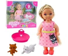 Lean Toys Žaislų rinkinys su lėle, šunimi ir kačiuku, 12 cm