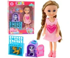 Lean Toys Lėlė su priedais ir vežimėliu, 14 cm